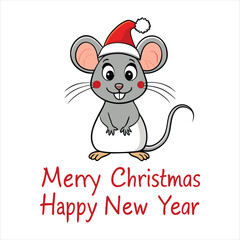 Happy New Year and Merry Christmas Mouse cat Clipart art vector