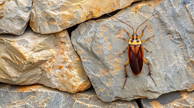 Timber cockroach on stone wall background
