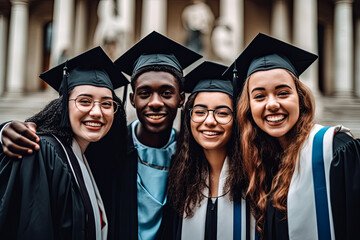 Obraz premium A group of smiling graduates are posing for a picture.