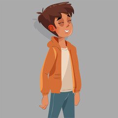 A boy flat cartoon character. Vector flat illustration isolated on gray background.