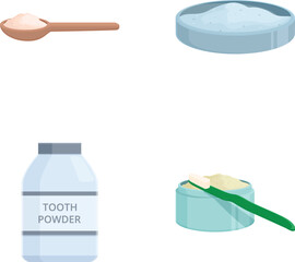 Vector illustration showcasing various dental care products, including tooth powder and mouthwash