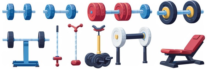 Obraz premium Set of fitness equipment icons isolated a transparent PNG cutout background