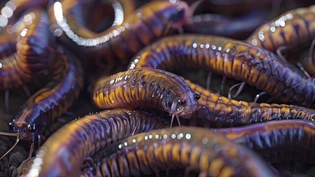 segmented centipedes entangled together, highlighting their intricate details