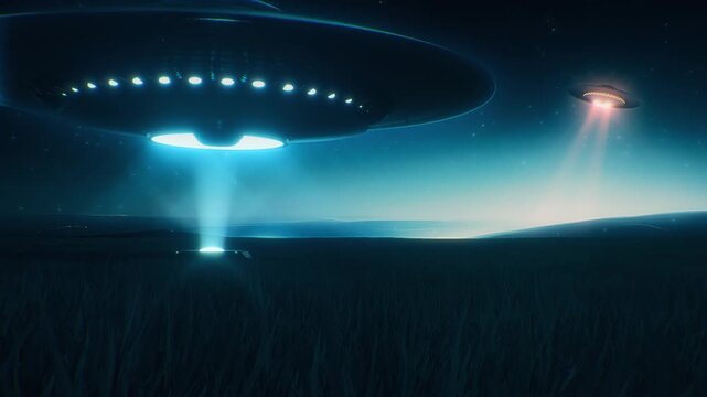 Alien UFOs Spaceships in the Wild by Night - Loop Scifi Abstract Landscape Animation Background 