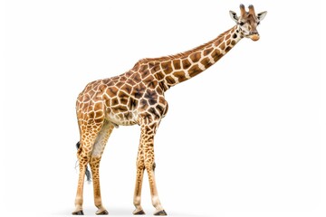Fototapeta premium Majestic giraffe standing tall on white background