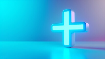 Obraz premium Illuminated 3D plus sign on blue gradient background