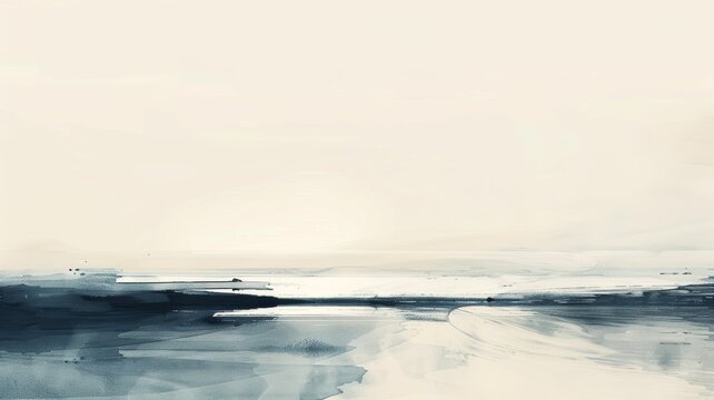 Ethereal Coastal Waterscape in Soft Minimalist Watercolor Hues