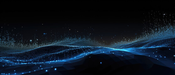 Abstract digital background black and blue wallpaper with polygonal shapes and blue lights