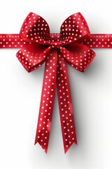 Red Polka Dot Ribbon Bow on White Background for Celebrations and Gifts