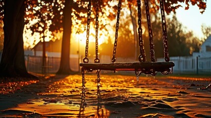 Playground, Swinging Chains and Golden Sunset