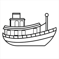 Obraz premium Paint this charming paddle boat with your favorite shades line art vector