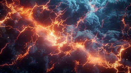 Fiery Lightning Storm in Dark Sky