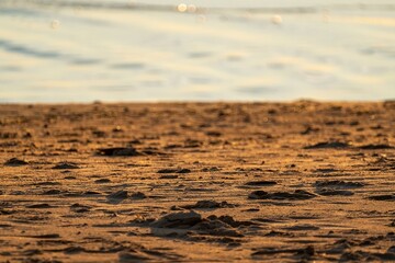 Sandy Beach at Sunset with Soft Light
