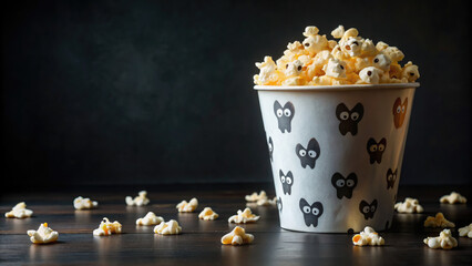 bucket of popcorn, Halloween, autumn, decor, October 31, cinema, snack, food, trick-or-treat, scary, all saints day, decorative, background