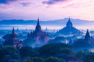 Fototapeta premium The historic temples of Bagan in Myanmar at dawn time.
