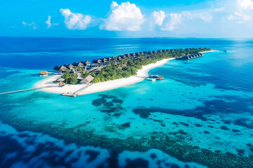 The stunning paradise beaches with turquoise water on the Maldives.