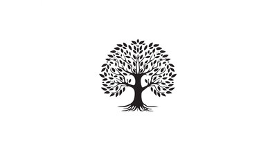 Root Leaf Family Tree of Life logo design black simple flat icon on white background