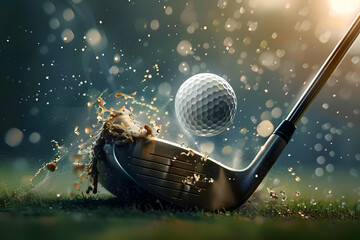 a close-up of a golf club hitting a golf ball at the moment of impact background