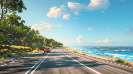 Fototapeta premium car driving on the road of Europe. road landscape in summer. it's nice to drive on the beachside highway