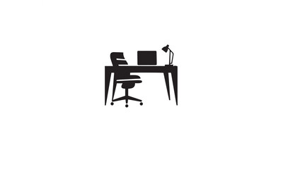 Office workplace,Man working on laptop at desk vector logo design black simple flat icon on white background