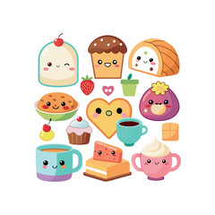 Vector Kawaii Breakfast collection Clipart illustration On a White Background