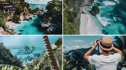 Collage of diverse smart tourism activities such as an online booking, a photography portfolio, and a travel blog