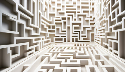 3D Metallic Maze Pattern on a White Background, Perfect for Modern Technology and Futuristic Design Concepts