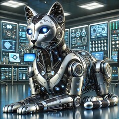 Futuristic Robotic Cat with LED Eyes