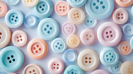 Fototapeta premium Colorful Buttons Background, High-Resolution Image of Pastel Buttons for Crafting, Sewing, and DIY Projects, Featuring Various Sizes and Bright Pastel Colors for Creative and Crafty Visual Appeal