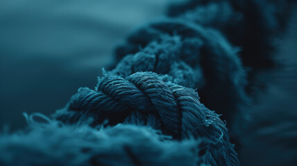Obraz premium A blue sailor rope with a knot.