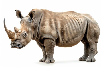Obraz premium Powerful white rhinoceros standing on white background