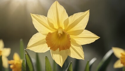 Obraz premium Golden daffodil blossoms bathed in warm afternoon light at a tranquil garden