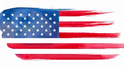 stars and stripes; USA banner; American flag; water color stroke on white background