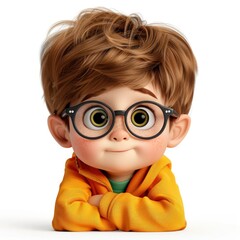 3D Cute Little Boy Wearing Glasses, Looking Studious