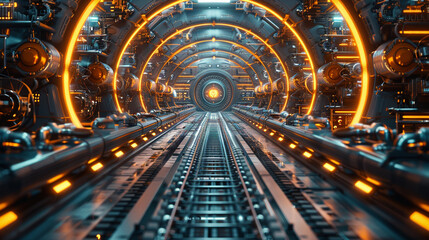 A futuristic tunnel with a glowing orange center