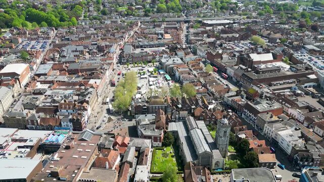 Flying over St Thomas Church Salisbury Wiltshire
