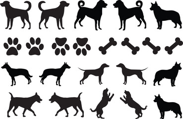 Dog silhouette vector art illustration. Black silhouette vector design.