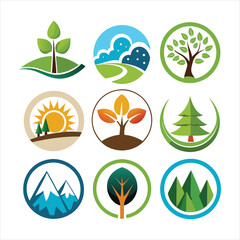 Simple Nature logo templates collection isolated  art vector