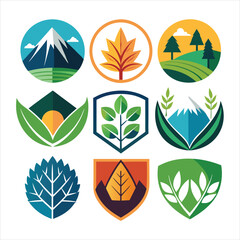 Simple Nature logo templates collection isolated  art vector