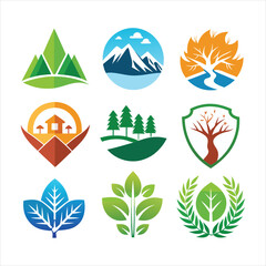 Simple Nature logo templates collection isolated  art vector