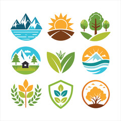 Simple Nature logo templates collection isolated  art vector