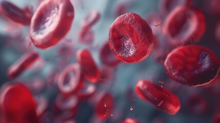 close-up of red blood cells floating in the bloodstream