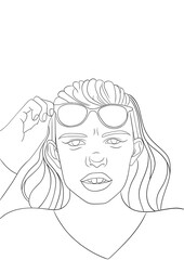 illustration d'une femme avec des problèmes de vue, dessin de ligne 