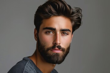 Obraz premium Attractive young male model posing with well groomed beard and hair