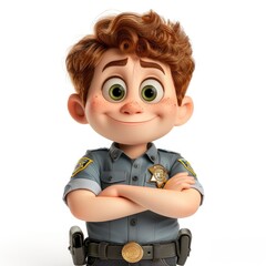 Fototapeta premium 3D Illustration Of A Teenage Police Officer With Crossed Arms, Looking Authoritative