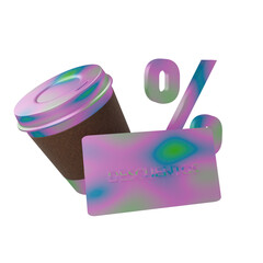 Tarjeta de descuentos con vaso de café degradado fondo transparente 