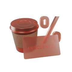 Tarjeta de descuentos con vaso de café color rosa fondo transparente 