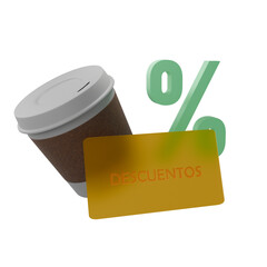 Tarjeta de descuentos con vaso de café en color blanco fondo transparente 
