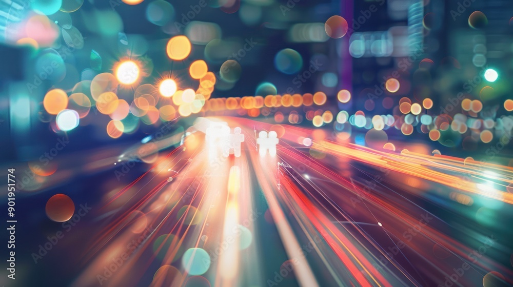 Canvas Prints Cityscape at Night with Light Trails