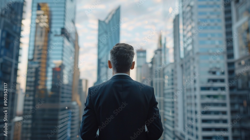 Canvas Prints Cityscape with businessman looking out